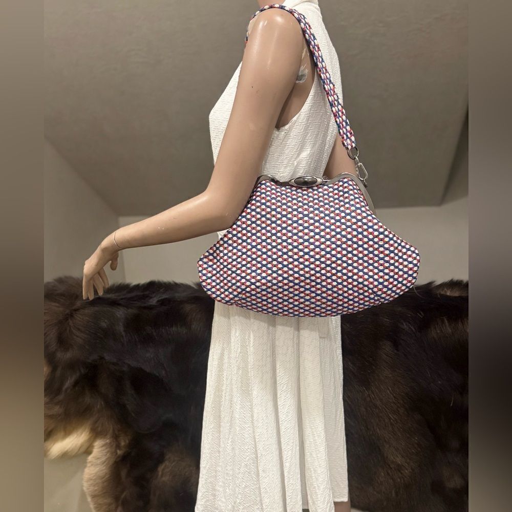 Original design! Unique Handmade Woven Lambskin Custom Metal Frame Boho Handbag